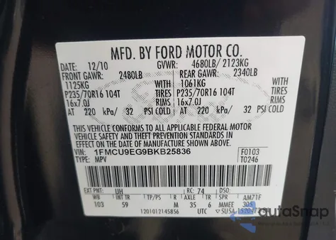2011 Ford Escape Limited from USA, damaged, VIN 1FMCU9EG9BKB25836